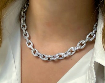 Curb Chain necklace ,silver, tennis Necklace