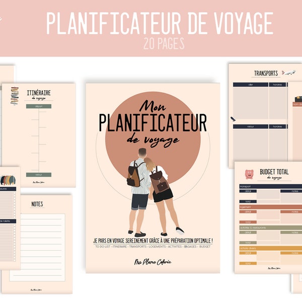 Planificateur de voyage, agenda de voyage, itinéraire de voyage, organisateur de voyage en français à imprimer