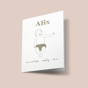 Personalized birth announcement, illustrated birth card - “Alix” model