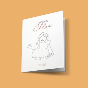Personalized baptism announcement, illustrated baptism invitation - “Chloé” model