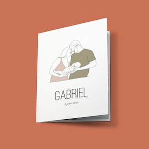 Anúncio de nascimento personalizado, cartão de nascimento ilustrado - modelo “Gabriel”