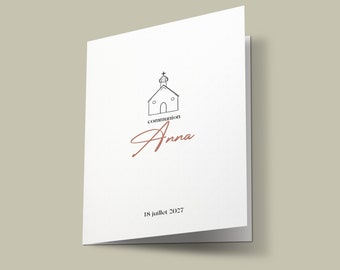 Personalizowane ogłoszenie komunijne, ilustrowane zaproszenie na komunię - model „Anna”.