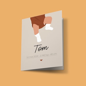Personalized birth announcement, illustrated birth card - “Tom” model