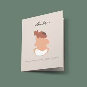 Personalized birth announcement, illustrated birth card - “Amber” model