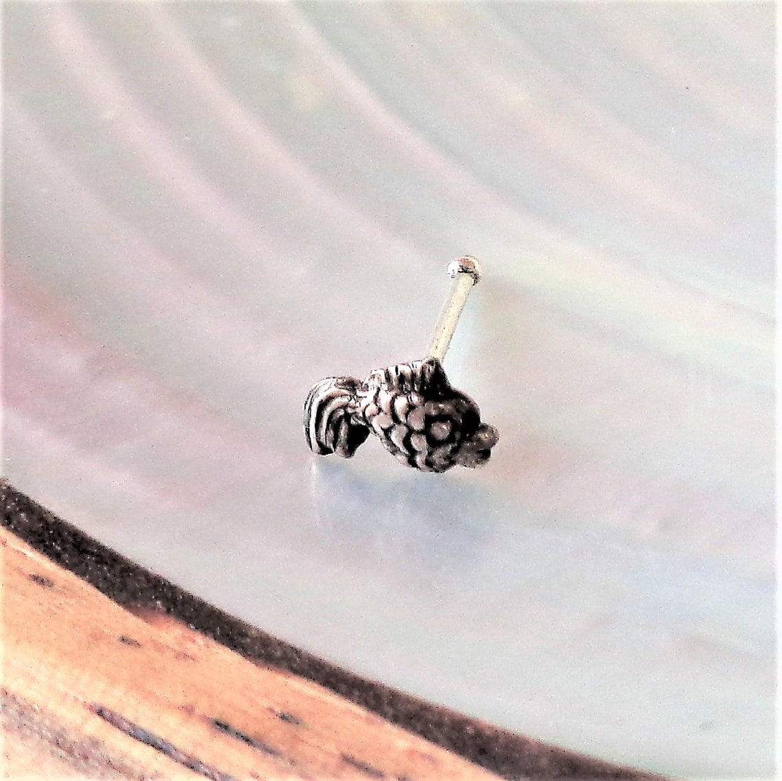 Fish Nose Stud 22g Ball End 925 Sterling Silver Oxidized Etsy