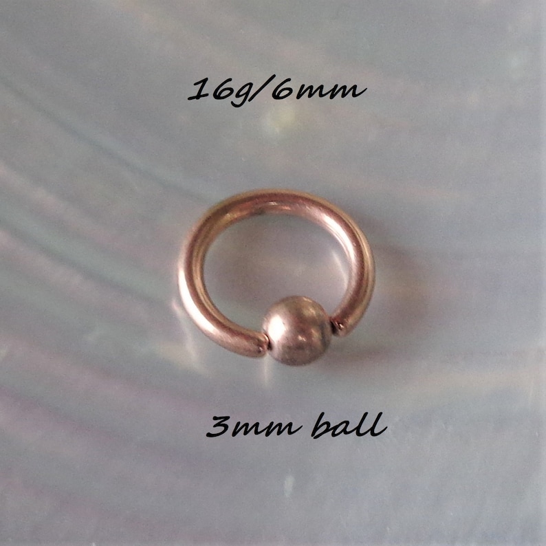 BCR Rose Gold Cartilage Captive Ball Ring 6mm,8mm10mm Inner Diameter 316L Rose Gold Surgical Steel Piercing Ring 16g