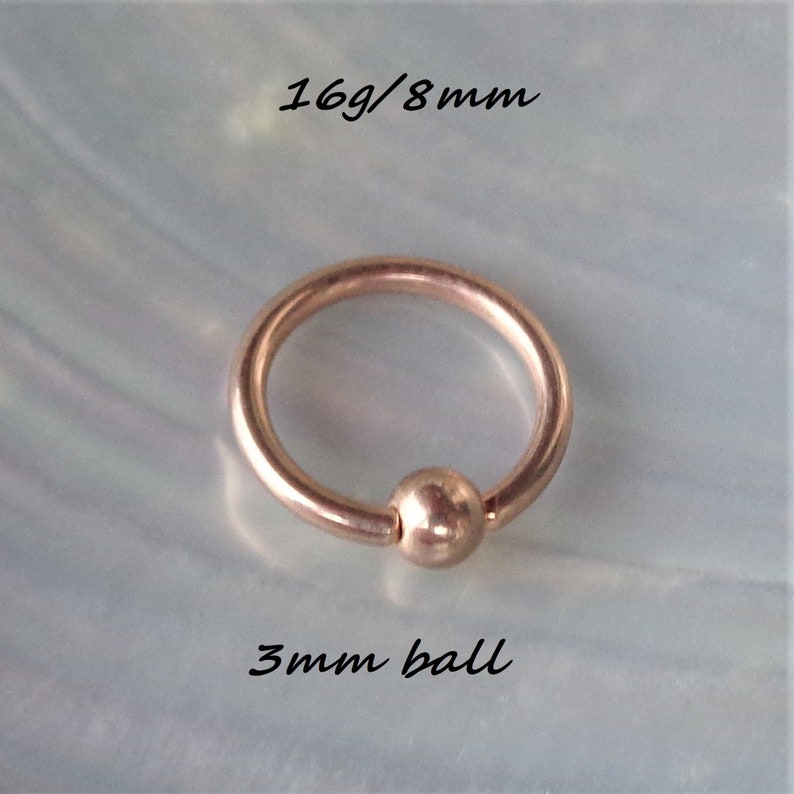 BCR Rose Gold Cartilage Captive Ball Ring 6mm,8mm10mm Inner Diameter 316L Rose Gold Surgical Steel Piercing Ring 16g