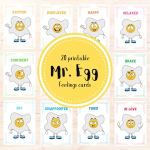 Impressões de cartões de emoção, flashcards de emoções infantis, humores e emoções para crianças, cartões Montessori, download digital