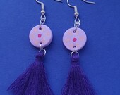 Lilac Tassel Earrings, Handmade Polymer Clay Earrings with Purple Tassels by U O Clay Hun. Handmade Polymer Clay Jewellery made in the UK