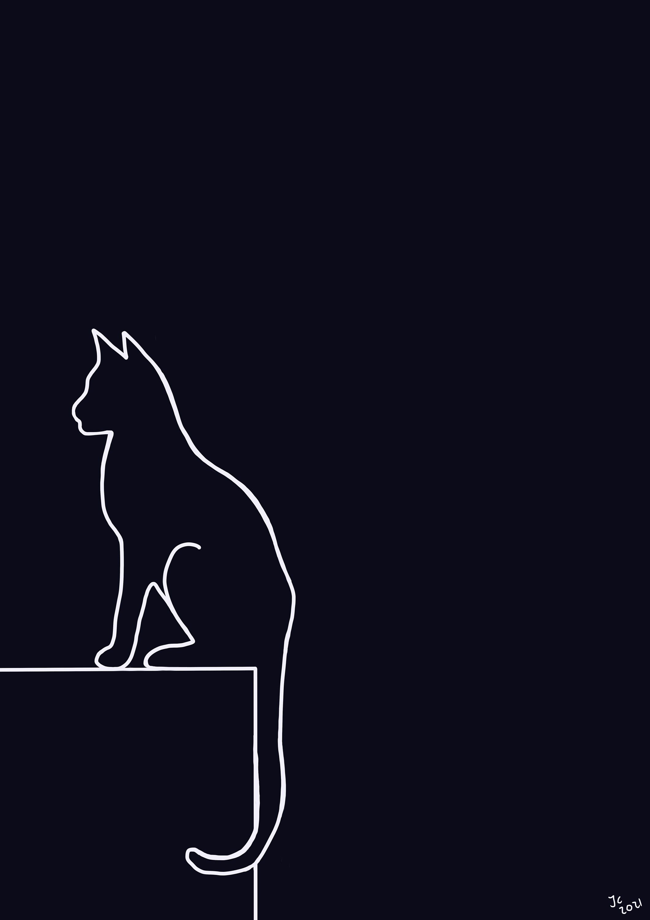 Cat Silhouette Wall Print HandDrawn Cat Wall Art Black Cat Etsy