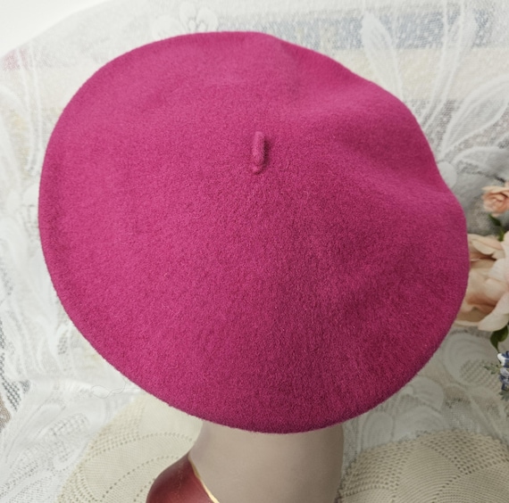 1940's Style Raspberry Pink Felt Beret - Gem