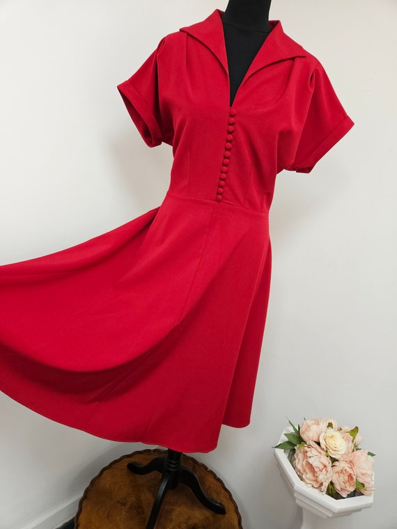 1950s Black Hostess Dress with Aqua Trim