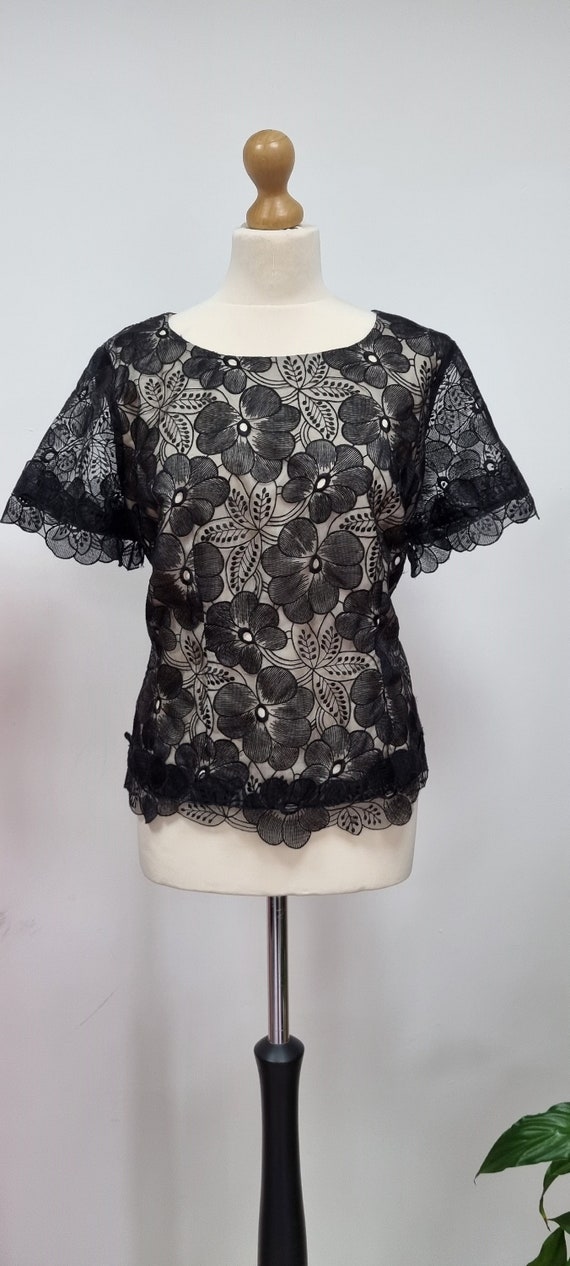 Vintage Jaques Vert Black Lace evening top