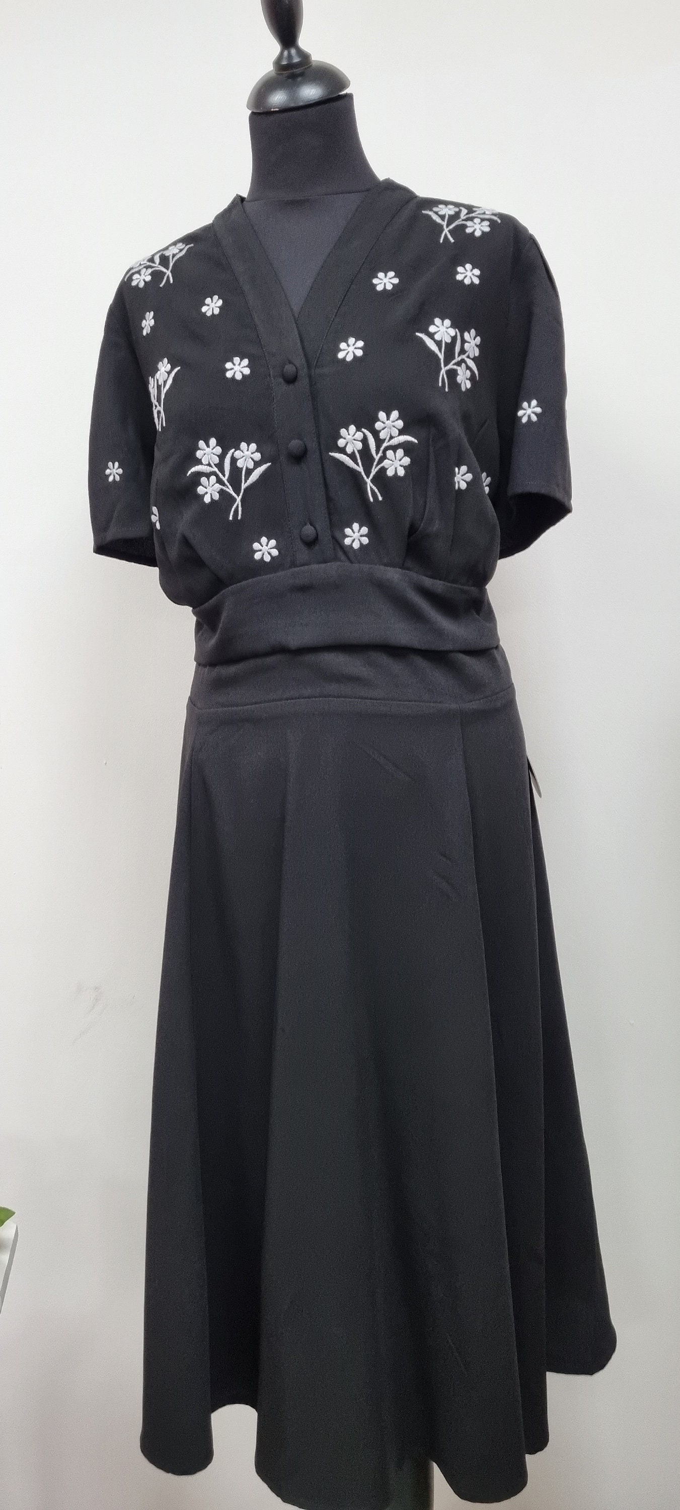 Real Vintage Search Engine 1940s Style Repro Black  White Embroidered Dress - Volup $59.12 AT vintagedancer.com