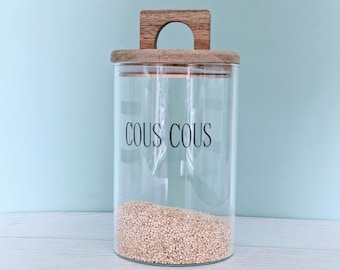 Glass Pantry Jar with sturdy wooden lid and custom label