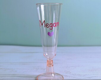 Pink Plastic Flutes with Personalised Names