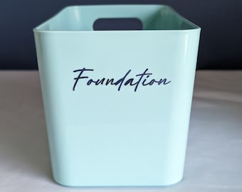 Pastel coloured Storage Boxes with custom labels