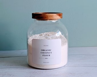 Customised glass pantry storage jars with Acacia wood lid