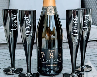 Personalised Plastic Champagne Flutes in Black