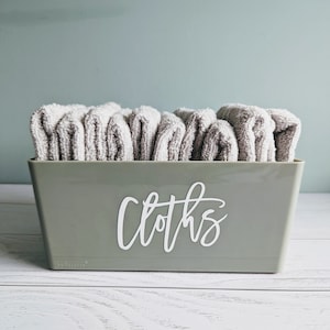 Sage Green Plastic Storage Box with custom label