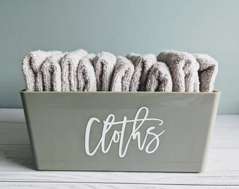 Sage Green Plastic Storage Box with custom label