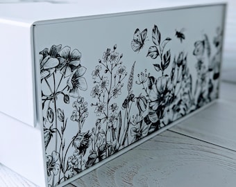 Beautiful Luxury Large Gift Box with floral sides in white or black