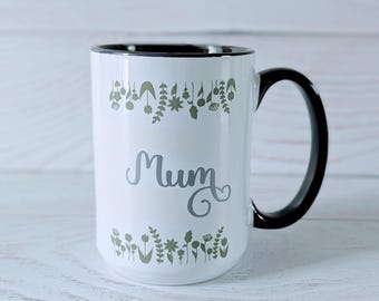 Mum mug with floral border