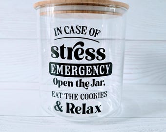 Glass Cookie Jar with Lid 1.9L for emergency stressful moments.