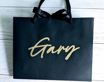 Personalised Black Gift Bag with Rope Handle