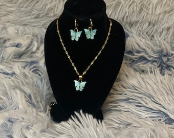 butterfly necklace and earring set