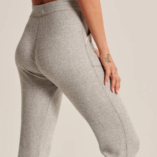 Sleep / Loungewear bottom |Pajama pants. Heathered rib fabric. Cozy comfortable, super-soft brushed rib fabric