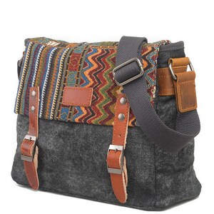 Canvas messenger bag with embroidered flap