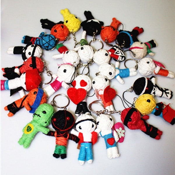 Voodoo Doll Key chain 2 pack. Hemp rope keychain voodoo doll assorted colors 2 pieces