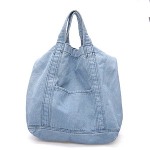 Denim tote crossbody shoulder bag