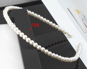 Wedding hair accessories - Pearl headband handmade. Single strand off white pearls. Wedding hair jewelry