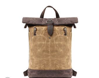 Canvas & Leather roll top backpack