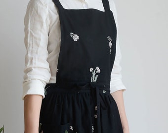 Embroidered cotton cross back apron