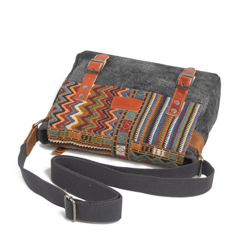 Canvas messenger bag with embroidered flap Etsy