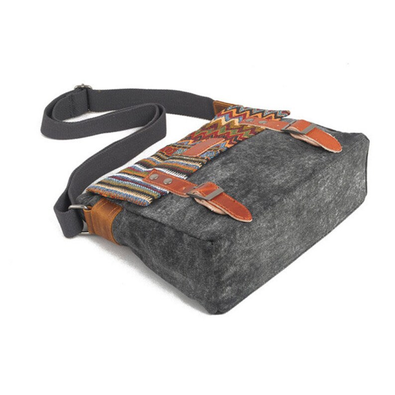 Canvas messenger bag with embroidered flap Etsy