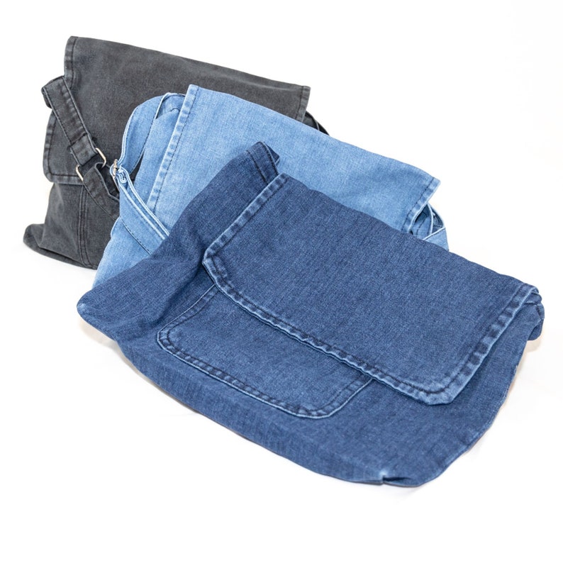 Denim Messenger Bag Etsy