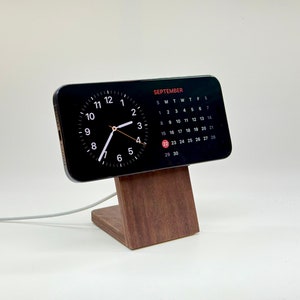 Walnut iPhone MagSafe Stand Display Phone Holder Wood Handmade with iPhone StandBy