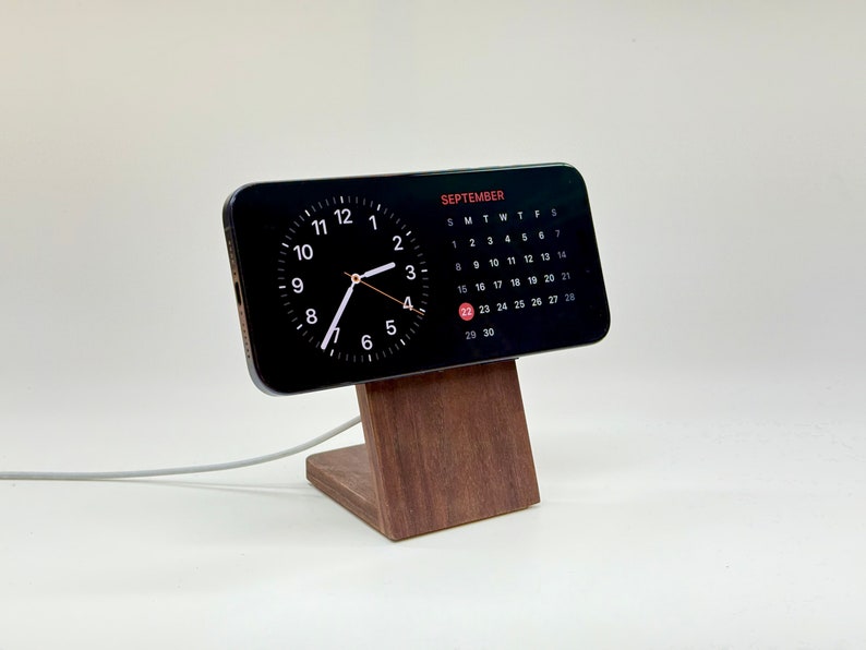 Walnut iPhone MagSafe Stand Display Phone Holder Wood Handmade with iPhone StandBy