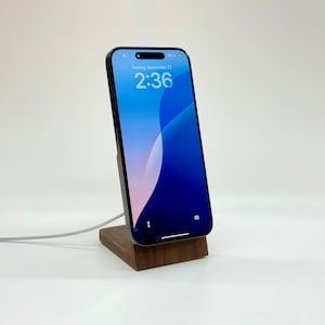 Walnut iPhone MagSafe Stand Display Phone Holder Wood Handmade with iPhone