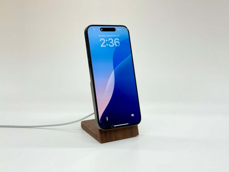 Walnut iPhone MagSafe Stand Display Phone Holder Wood Handmade with iPhone