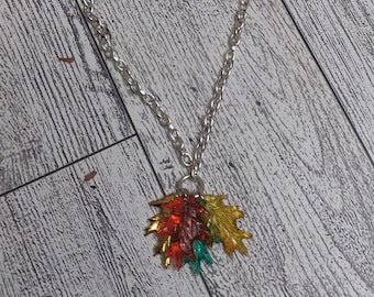 Autumn Leaf Charm Necklace, Colorful Fall Foliage