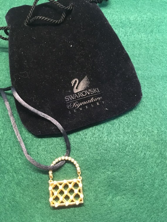 Swarovski Crystal Gold Tone Weave Purse Necklace … - image 4