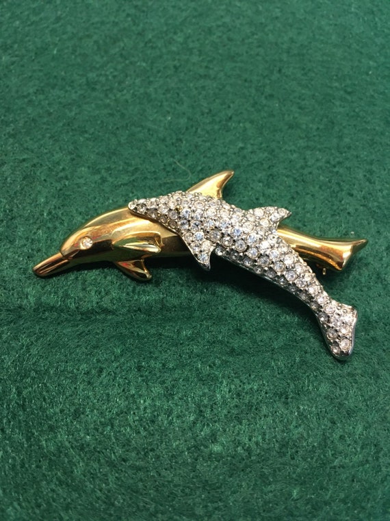 Swarovski Crystal 1991 Dolphin Brooch - image 1