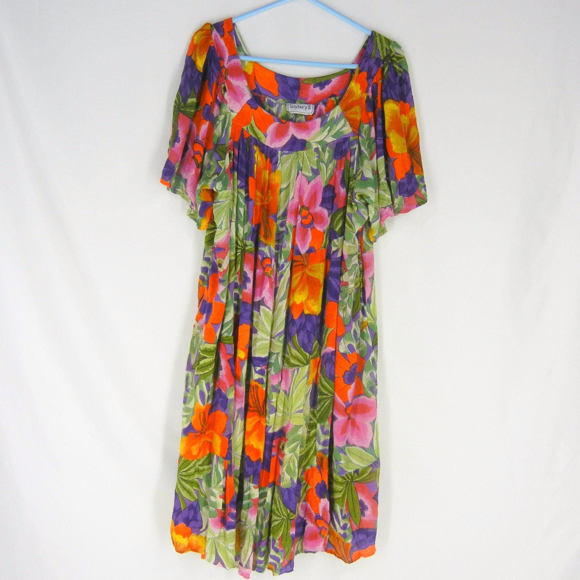 Vtg SAYBURY II Patio House Dress 3X Rayon Gauze Bright Floral | Etsy