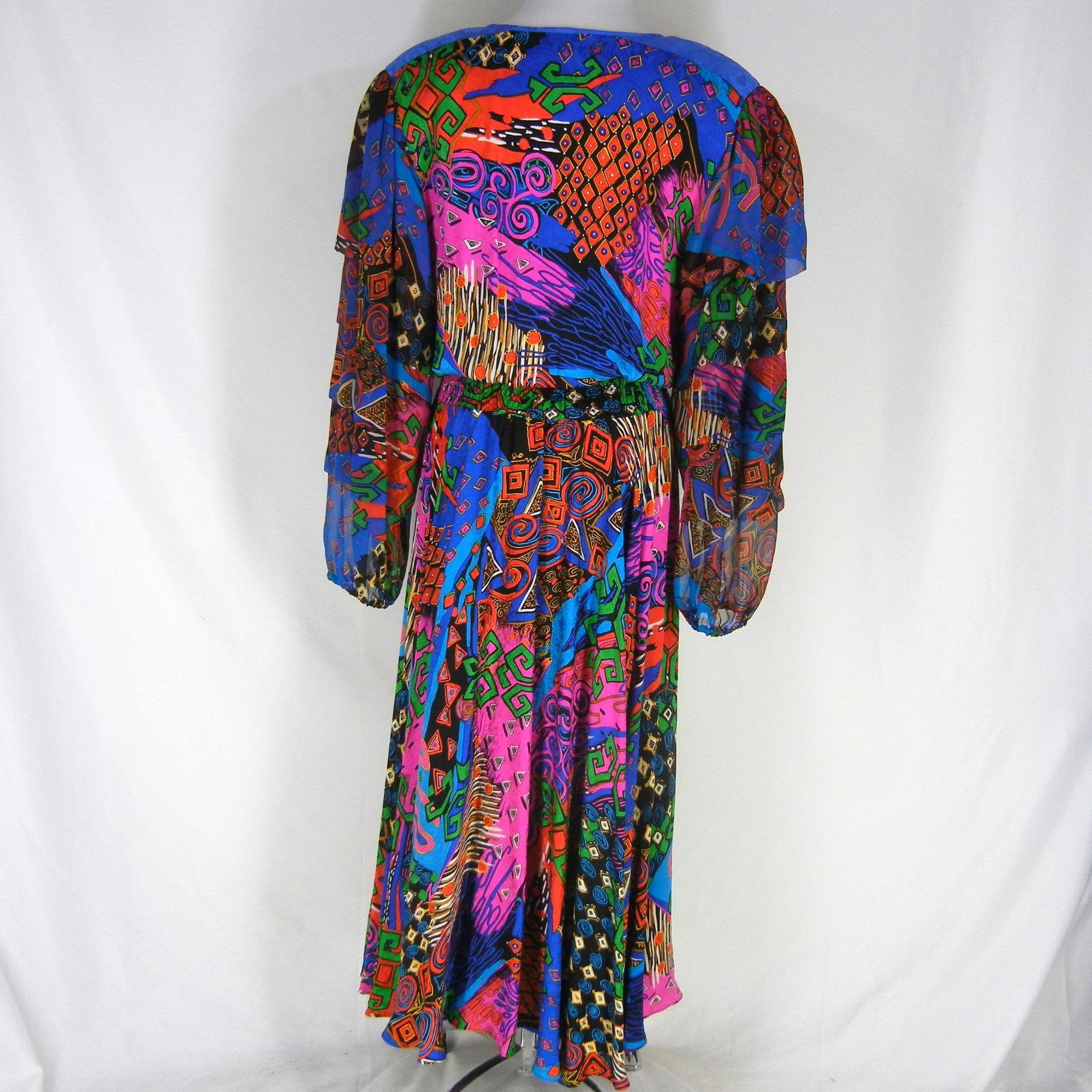 Vtg DIANE FREIS Silk Abstract Print Dress Vivid Colors w/ Sash | Etsy