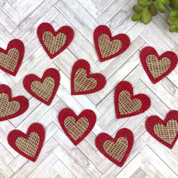 Burlap Heart Embellishments, Heart Die Cuts for Cards, Table Scatter, Rustic Heart, Jute Decorations, Junk Journal Fabric Ephemera, Hearts